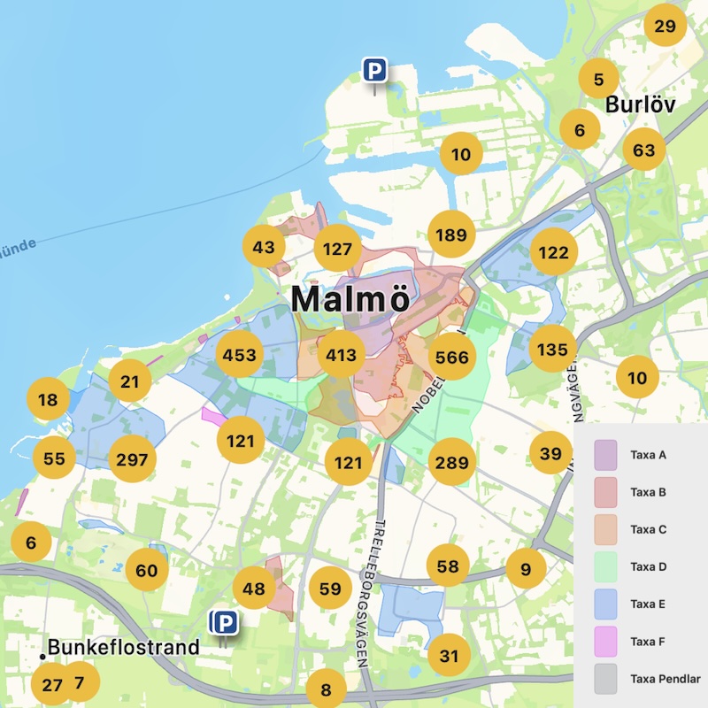 Karta över Malmö taxa Karta över Malmö taxa