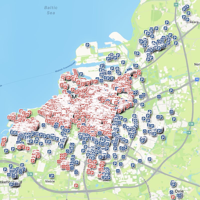 Map of parking in Malmö
